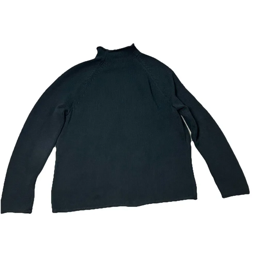 J Crew  1988 Rollneck Sweater Mens L Black Cotton Oarsman 90s Style Preppy BW186